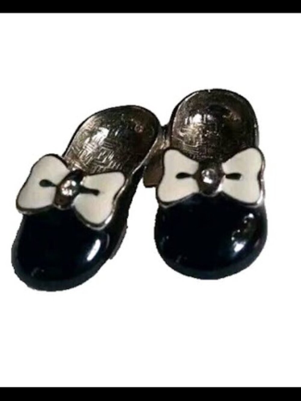 Vintage Victorian-Style Shoe Motif Brooch Black White Enamel Pin